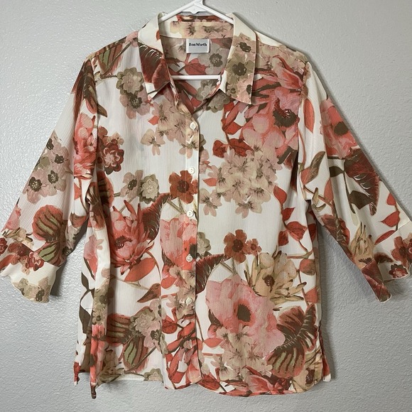 Bon Worth Vintage Women's Button Up Dress Shirt Floral Y2K - Picture 1 of 9